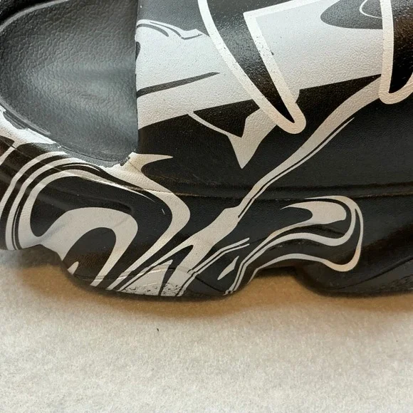 Champion IPO Warped Slides Black White Marble Swirl Sandals Mens Size 13 - Picture 8 of 14
